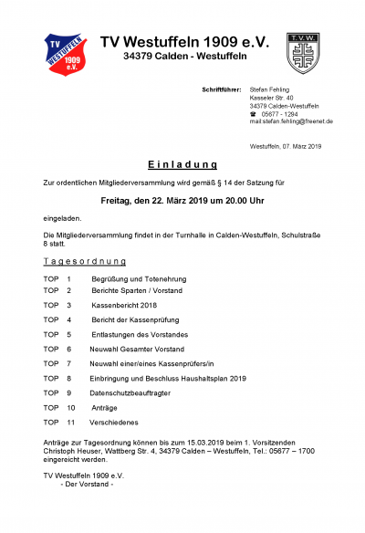 Einladung JHV2019