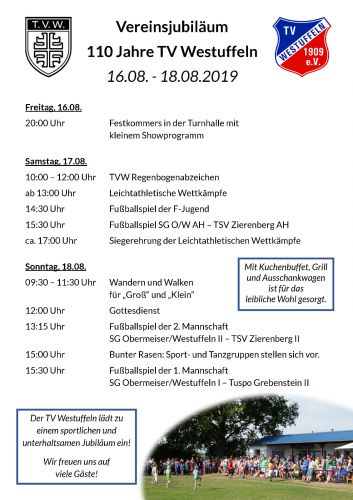 Programm zum Vereinsjubiläum 2019
