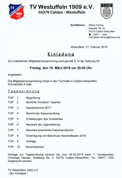 Einladung JHV2018